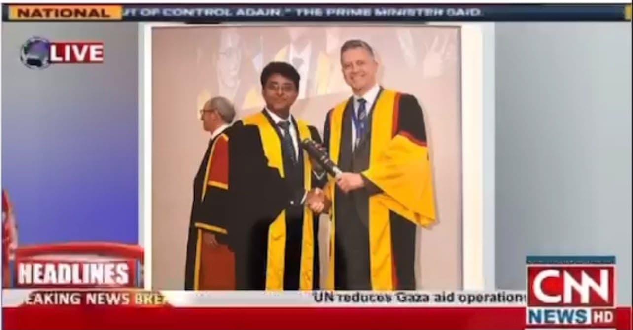 CNN News HD coverage showing Prof. Dr. Asif Baloch at a professional ceremony