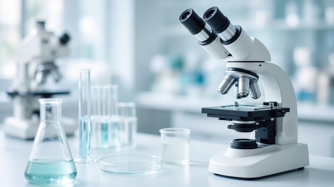 Laboratory microscope setting representing low sperm count evaluation